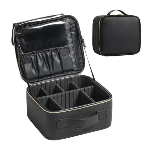 BEAUTY CASE Makeup Travel Case 10 Inch, Large Storage Capacity Makeup Organizer Travel Bag with Compartment, Portable Cosmetic Case for Women, Waterproof, Durable, Gift for Her, Black