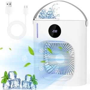 Aire Acondicionado Portatil,Mini Enfriador de Aire Silencioso 900ml Refrigerador de Aire con Temporizador, 3 Modos, 3 Velocità de Viento,Ventilador De Escritorio Para Oficina En Casa