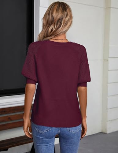 Women Half Sleeve Knitted Sweater, Fall Summer Solid Hollow Crochet Top - V Neck, Elasticity, No Pilling, Lightweight3