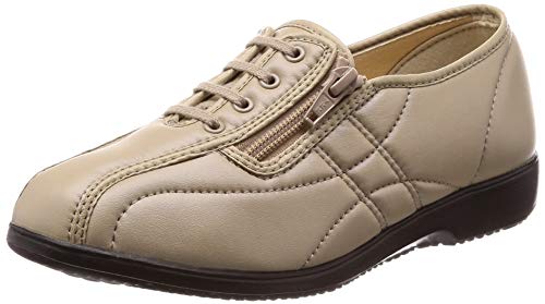 [エルダー] 婦人 介護 靴 ファスナー 脱ぎ履きしやすい かかとが踏める ストレッチ素材 柔らかい 幅広 4E 快適 シューズ くつろぎ KE326 レディース パールベージュ 22.5 cm