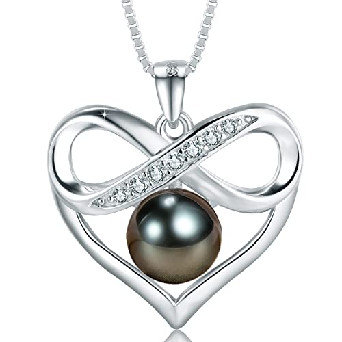 Black and White Pearl Heart Pendant Necklace - Gift for Women Wife Wedding Birthday Anniversary - Mom Girlfriend Her on Mothers Day Valentines Day Christmas - 18K Gold Plated Sterling Silver