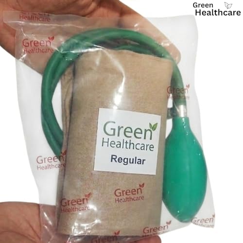 Image of BP Cuff Set - BP Cuff with Bladder, Bulb, & Valve Manual Blood Pressure Monitor Cuff with Hand Pump Bulb & Valve - Universal 2-Tube System for All Brands - Durable Medical Grade Material (GREEN)