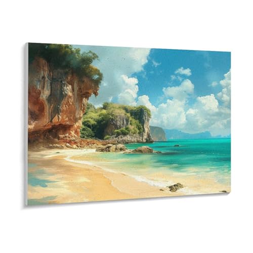 数字油絵 ラッセン 青い空と白い雲の下のビーチ デジタル油絵 数字キットによる絵画 DIY絵 手塗り 美しい熱帯の風景 美しい海の景色 数字キット塗り絵 壁飾り ホーム オフィス装飾 数字塗り絵 手工芸 初心者 大人 子供 贈り物 50×40cm