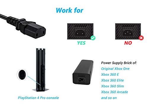 4Ft Power Cord Compatible With Sony Ps4 Pro Console, Xbox 360 Slim, Xbox One, Xbox 360 E Power Supply Brick, Power Cable Replacement #TOP1