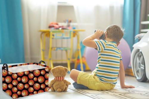 Image of Rectangular Basketball Basket,Easter Basket.Cute Baskets for Room Decor, Kids Baskets with Handles.Books Bins,Gifts Box. (Balck basketball)