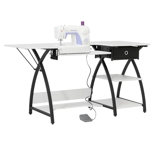 Sew Ready Comet Plus Hobby and Sewing Table with Storage Drawer + Shelves - Can Also Be Used as Computer Desk