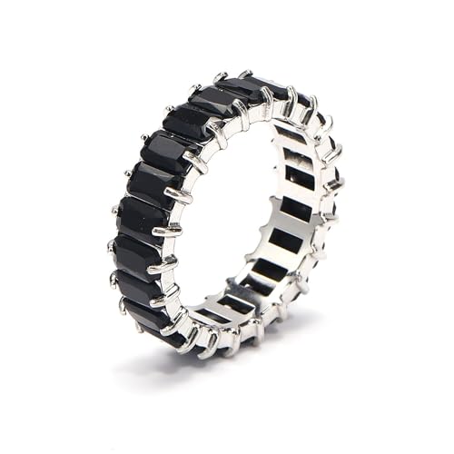 Rainbow Band Women's 18K Gold Plated Emerald-Cut Multi Color Created CZ Eternity Rings