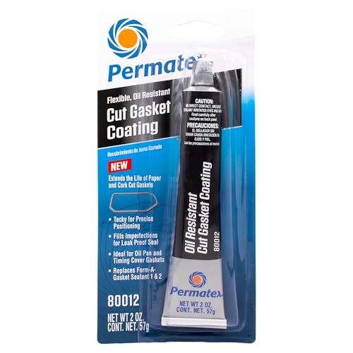 Permatex 80012 Black Cut Gasket Coating, Flexible, Oil-Resistant Silicone Sealant for Paper, Cork &amp; Rubber Gaskets, Extends Gasket Life, Fills Scars, Tack-Free in 1 Hr, 2 Oz.