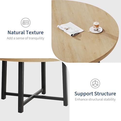 Image of IDEALHOUSE 47 inch Round Dining Table for 4, Kitchen Dining Room Table with Sturdy Metal Frame, Wood Circle Kitchen Table for Space Saving -Burlywood