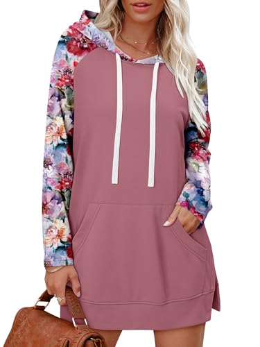 KISSMODA Women Hoodies Dress Long Sweatshirts Dress Raglan Sleeves Oversized Sweatshirts with Pocket 2025 Fall Winter Trendy
