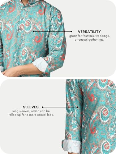 Image of Leriya Fashion Men's Kurta | Rayon Printed Kurta for Men | Chinese Collar Long Sleeves | Straight Knee Length Kurtas | for Festival | Function | Occasion Wear Fancy Kurta for Boys