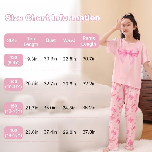 Image of FIOBEE Girls Pajamas Sets 2PCS Summer Pajama Sleepwear Kids Pjs Clothes Short Sleeve for Teen Girl Size 3-14