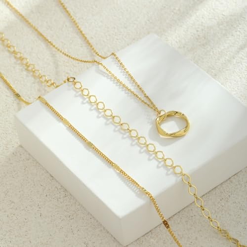 Gold Layered Necklaces for Women Necklace Stack 14 Gold Plated Hypoallergenic Non Tarnish Waterproof Lightweight Dainty Pendant Jewelry Set Trendy Gift Accessories for Women 6