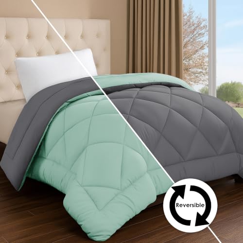 Image of Story@Home Reversible AC Comforter 220 GSM Lightweight Microfiber Summer Blanket for Single Bed (90x60 Inches) | Soft Cooling Quilt, Breathable All Season Duvet for AC Room - Mint Green & Grey
