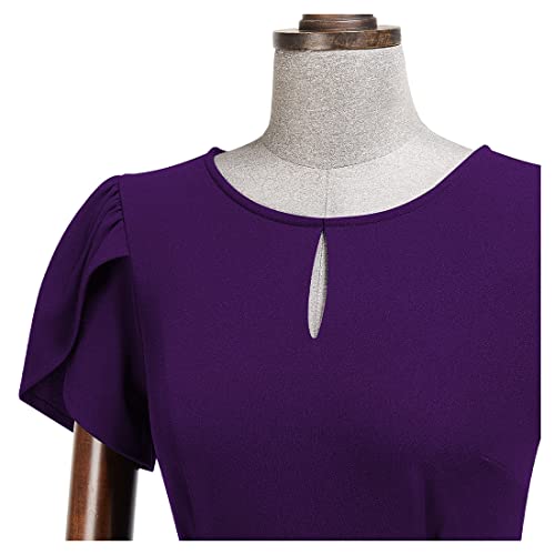 AISIZE Women's Elegant Puff Sleeves Keyhole Neck Cocktail Party Pencil Dress3