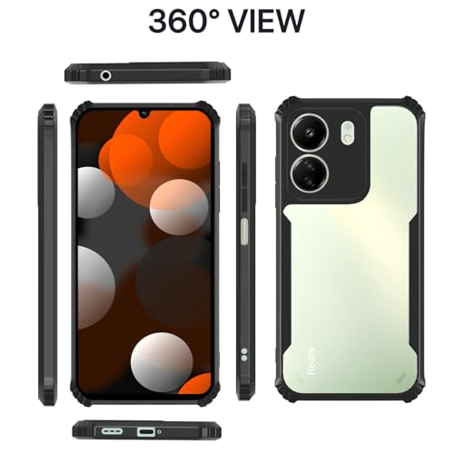 Image of Pikkme Ultra Hybrid Back Cover for Redmi 13C 4G | Poco C65 | Raised Edges |Crystal Clear Transparent | Full Camera Protection Bumper Case (Black)