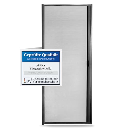 APANA - universelles Fliegengitter mit Rollo auf Maß in Anthrazit - ausziehbarer Insektenschutz für Terrassen- und Balkontüren bis 120cm x 220cm gegen Fliegen, Insekten und Mücken