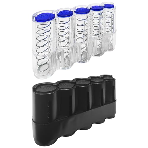 Münzsortierer, 2 Stück, 5 Löcher, Münzbox mit Feder, geeignet für Kellner, Fahrer, Verkäufer (Schwarz, Transparent)
