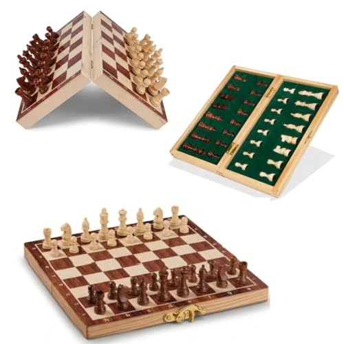 Image of 12 inches Wooden Chess Board Set Magnetic, Handcrafted Foldable Chess with Storage, Portable Travel Chess Game, Classic Strategy Gift for Teens & Adults