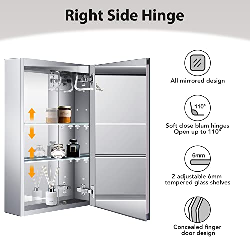 Bathlink Led Medicine Cabinet Mirror For Bathroom, Lighted Medicine Cabinet With Clock, Lighted Medicine Cabinets For Bathroom With Mirror, 18"×26"×5", Defog, Adjustable Light, Right Hinge #TOP2