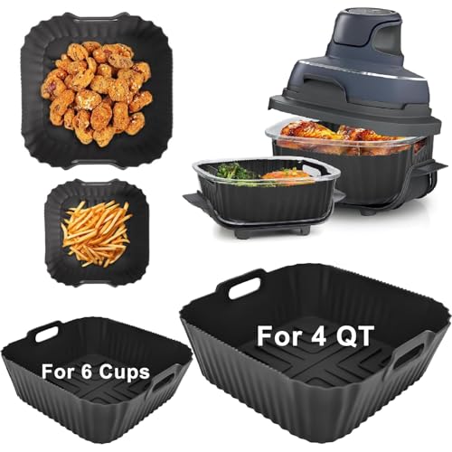 YJWYDM Air Fryer Silicone Liners for Ninja Crispi FN101GY, Reusable Ninja Glass Air Fryer Accessories, Big Liner for 4QT Container, Small Liner for 6Cups Container, Airfryer Replacement Insert