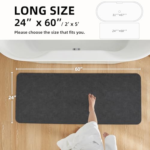Bath Mat, Bathroom Rugs Non Slip Washable Thin Absorbent Quick Dry Bath Mat Fits Under Door Bathroom Floor Mat Perfect for Bath, Shower, or Sink 24"x60" Dark Grey
