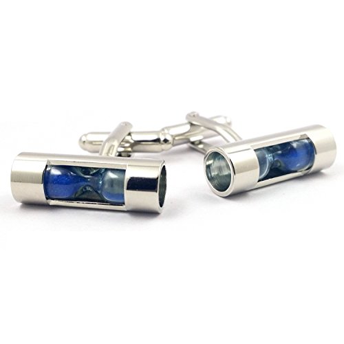 Blue Cufflinks Classic Hourglass Cufflinks for Mens French Shirt with a Gift Box - Thumbnail 3