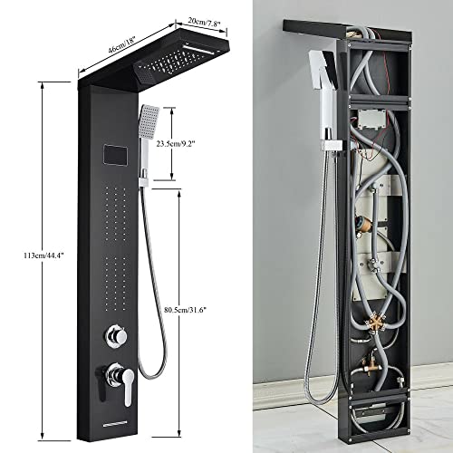 Panel de Ducha Led con Torre de Masaje, Chorros Corporales, Sistema Resistente al Agua y Cascada, Acero Inoxidable miniatura 2