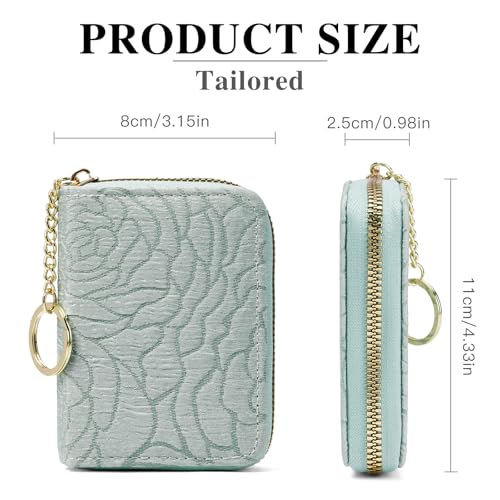 Image of RNIEGA Credit Card Holder RFID Blocking Small Wallet for Women Vegan Leather Card Case Wallets with Zipper Keychain
