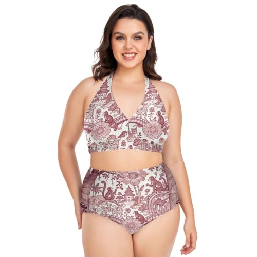 Traje de baño de cintura alta y bikini triangular de talla grande ajustable rosa