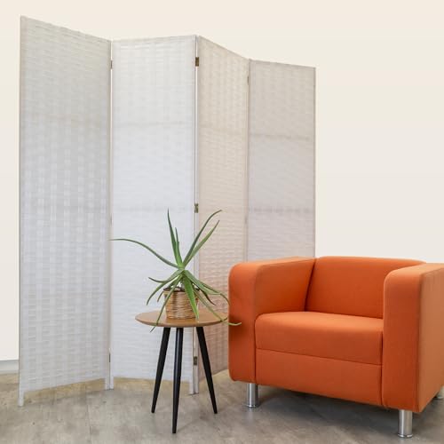 HEXIM Biombo de interior 180x180 cm - Paravent plegable de 4 paneles - Decoración divisoria de espacios, llamativa, Biombos y portátil (LR194-blanco)