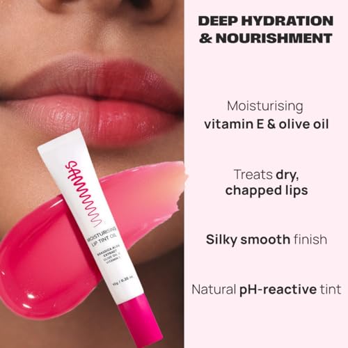 Image of Sammmm LOVE Moisturizing Lip Tint Oil(10g) | pH Reactive Lip Oils with Natural, Glossy Pink Finish | Long-Lasting And Non-Sticky Liptint Infused with Olive Oil & Vitamin E | Formulated for Young Skin