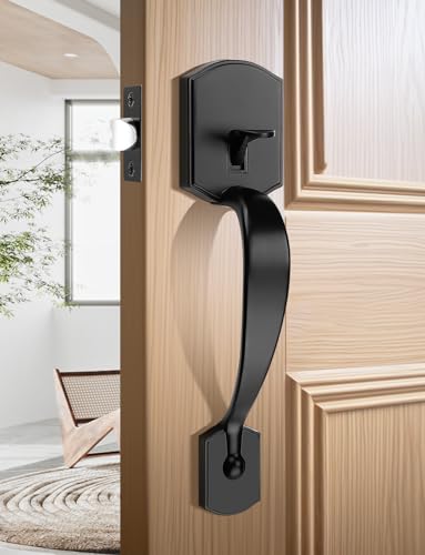 Image of Tinewa Camelot Trim Lower Half Handleset, Matte Black Finish, Upgated Entry Door Handle with Accent Wave Door Lever for Electronic Keypad with Drop Interior Left Handed Lever
