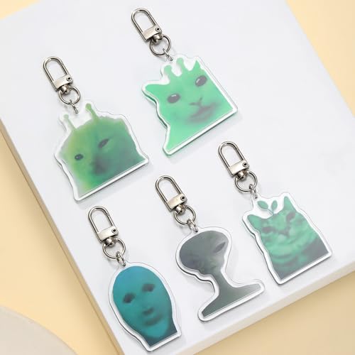 Image of PUCAPOCO Alien Cat Keychain Cute Funny Cat Meme Keychains Bag Charms for Bag Backpack Handbag Purse Charms 5PCS