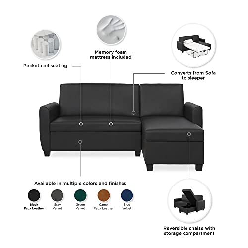 Dhp Collin Functional Sectional Sofa Bed With Extra Storage Space, Twin, Black Faux Leather #TOP7