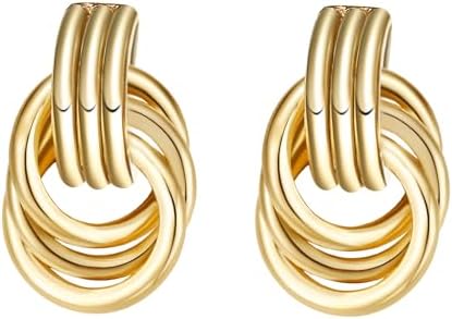 Gold Knot Earrings Statement Chunky Drop Dangle Geometric Earrings Jewelry Gift for Women Girls