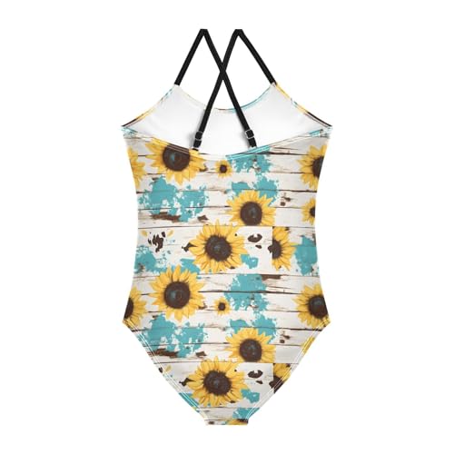 Sunflowers Pattern Girls Swimsuits Quick Dry Crossback One Piece Beach Swimwear Bathing Suit2