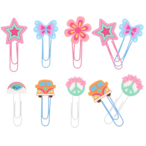 Photo de Abaodam Lot de 10 Trombones de Bureau Vintage Hippie Colorés Marque-Pages Cartoon Petits Ornements Pratiques pour Maison École et Organisation de Documents