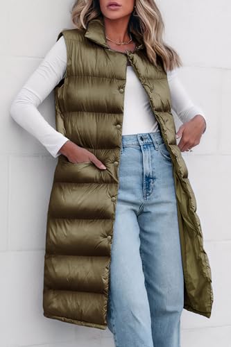 PRETTYGARDEN Women's Fall Long Puffer Vest Collared Sleeveless Button Down Warm Jackets Coat Casual Trendy Winter Outerwear4