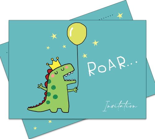 20 Eco Friendly Birthday Invitations for Children - Dinosaur with Balloon Invites