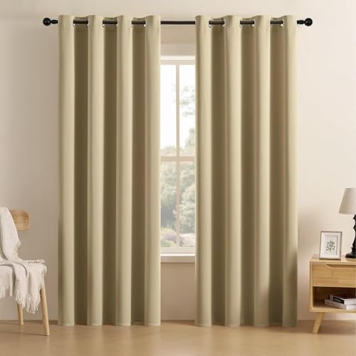 Joydeco Blackout Curtains for Bedroom 84 inch Long 2 Panels, Thermal Insulated Room Darkening Curtains with Grommets, Soft Window Drapes for Living Room (W52 x L84 Inch, Beige) Beige 52"W x