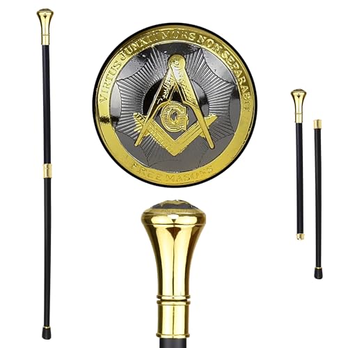 Freemason Cane Masonic Walking Stick - Mason Walking Canes for Men, Seniors Balance - Portable, Collapsible 2Pc Shaft Travel Stick for Stability, Knee Support - Elderly Assistance Products - 36" Gold
