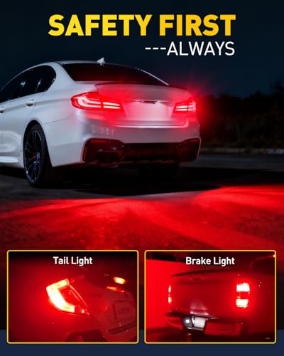 Image of AUXITO 1156 LED Bulbs Red Brake Lights Tail Lights, 700% Brighter 7506 BA15S P21W 1141 1003 LED Bulbs with Projector for Stop Third Brake Backup Reverse Tail Turn Signal Marker Light, Pack of 2