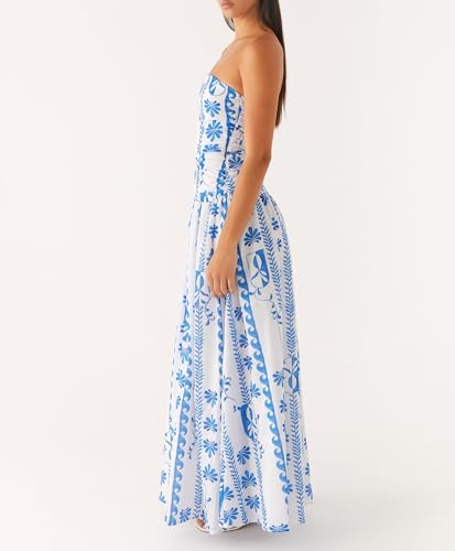 Image of Women Floral Strapless Maxi Dress Y2K Bodycon Tube Long Dresses Sexy Party Formal Cocktail Beach Slit Dress