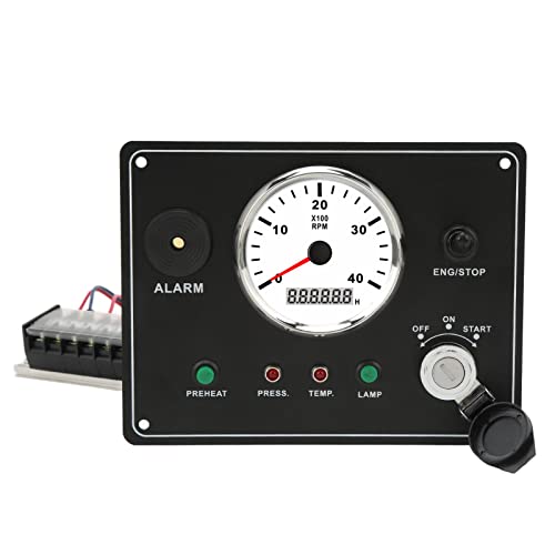 Painel de Instrumentos do Barco Akozon Tacômetro Multifuncional 4000 RPM Parar Iniciar ON OFF Alarme
