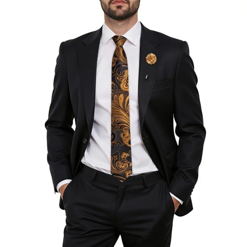 Image of Hi-Tie Zipper Ties for Men Pre-tied Tie Set Lapel Pin Pocket Square and Cufflinks Formal Business Wedding Adjustable Necktie