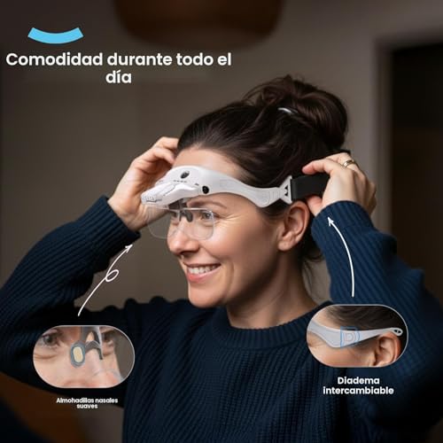 Miniatura 5 de Artdot Gafas Lupa Con Luz Led Para Manualidades, Con 5 Lentes Reemplazables Y 4 Leds De Brillo Ajustable, Ideal Para Diamond Painting, Pintura De Diamante, Kits Adultos Y Accesorios