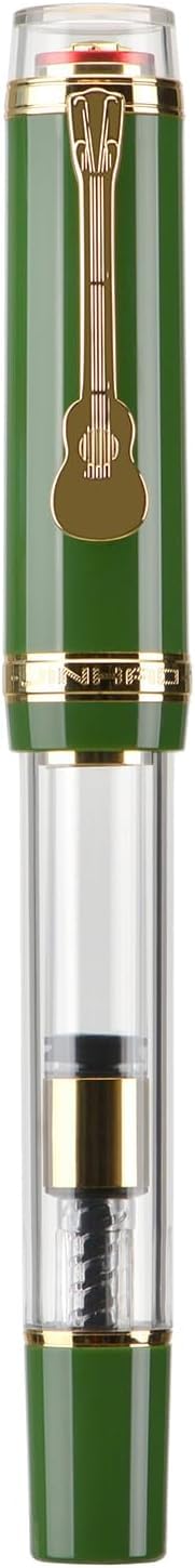 Jinhao Tiandao 1935 Guitar Clip Fountain Pen Green and Clear Acrylic Body With Dualtone Medium Nib & Large Converter