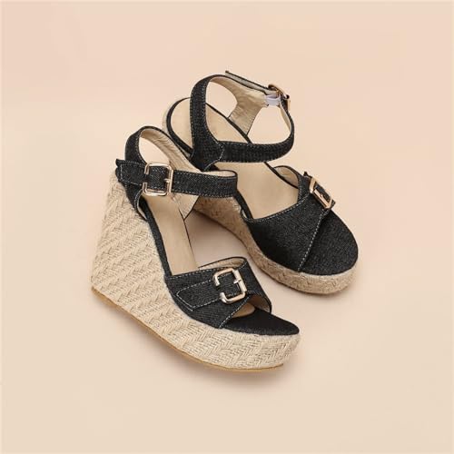 Espadrilles compensées femme finies les ampoules chaussure été noire 37 à sangle boucle