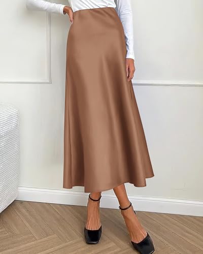 Image of BTFBM 2026 Summer Womens Skirts Silk Elegant High Waist Flowy Long Satin A-Line Midi Skirt Cocktail Wedding Party